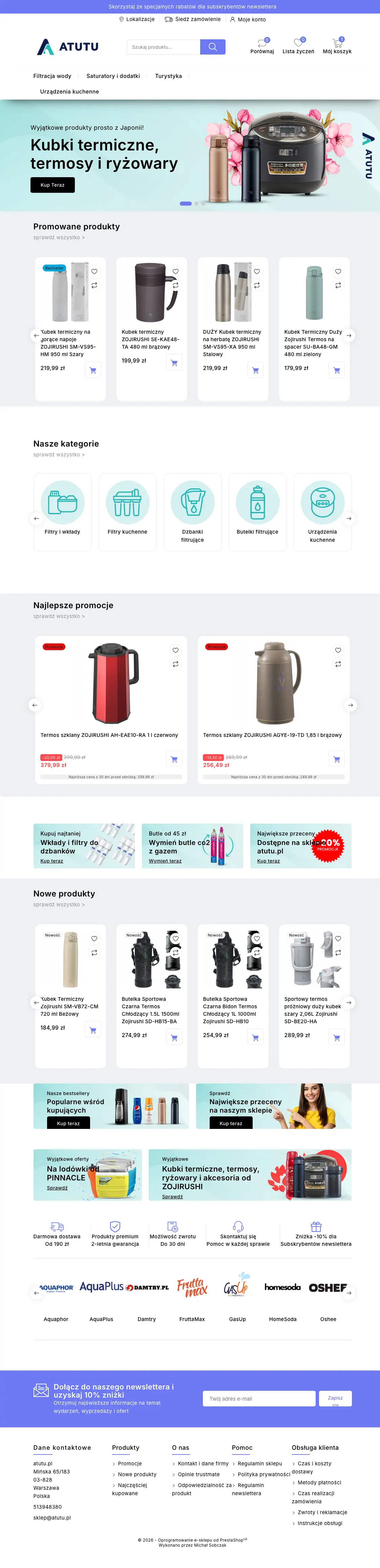 Screenshot strony dla projektu Atutu.pl – Minimalistyczny e-commerce B2C dla marek premium (PrestaShop)